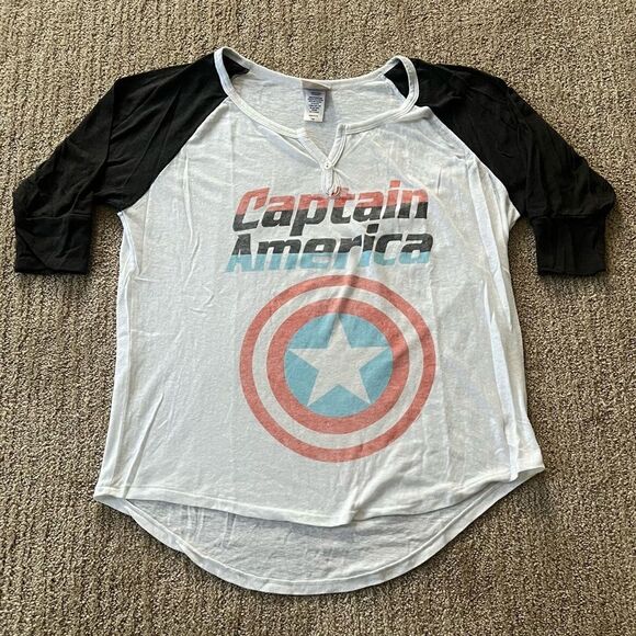 Junk Food Captain America 3/4 Sleeve Tshirt - Picture 1 of 8